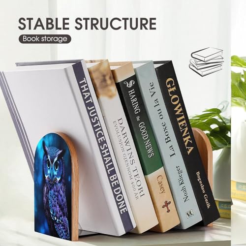 Sujetalibros de búho azul para evitar la caída de libros en estantes del hogar 8