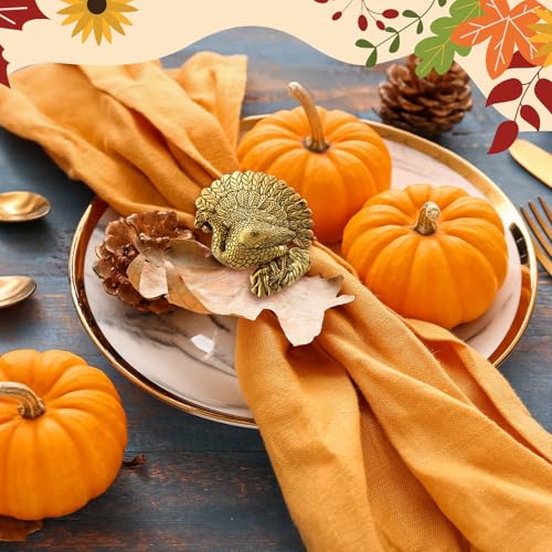Willbond JIZH-WILLBOND-3439 12 Pcs Turkey Bird Gold Napkin Ring Thanksgiving Turkey Napkin Ring Fall Metal Napkin Holders Gold Serviette Buckles thumb #5