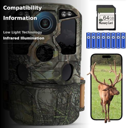 KJK Trail Camera WiFi 8K 84MP with 64GB Memory Card, Game Camera with Night Vision, 0.05s Trigger Motion Activated, IP67 Waterproof 130°Wide-Angle 42pcs No Glow Infrared Leds for Wildlife Monitoring