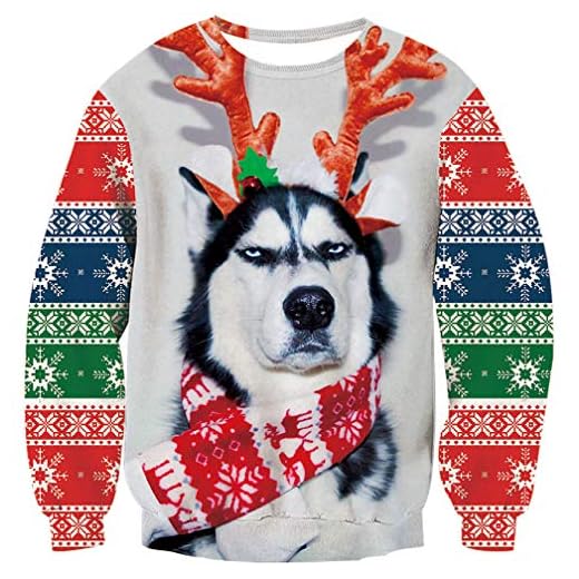 Goodstoworld Suéter Navideño Feo en 3D para Hombre Divertido Suéter Navideño Sudadera con Cinturón Dorado Camiseta Estampada para Adolescente M