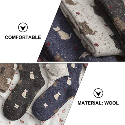 KESYOO 5 Pares de Meias Femininas de Lã Grossa para Gato Macio Quente Tripulação Casual Meias de Inv