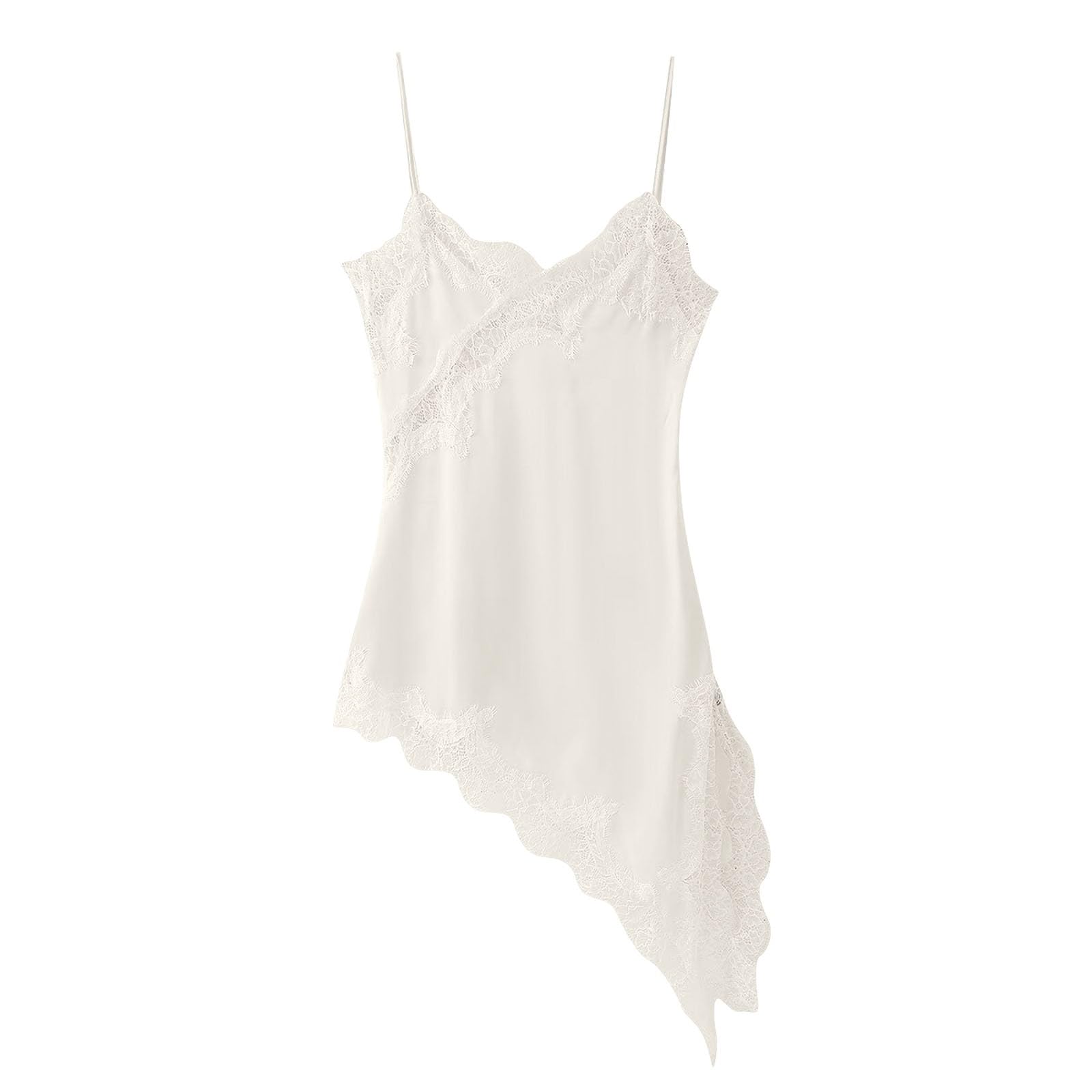 Robe d'été pour femme asymétrique à bretelles spaghetti trapèze - 4