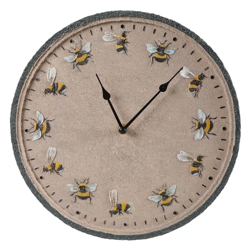 Shurhome 12inch Round Garden Clock Decorative Bees Outdoor Wall Clock Clock Home Decorations for Garden Patio Yard