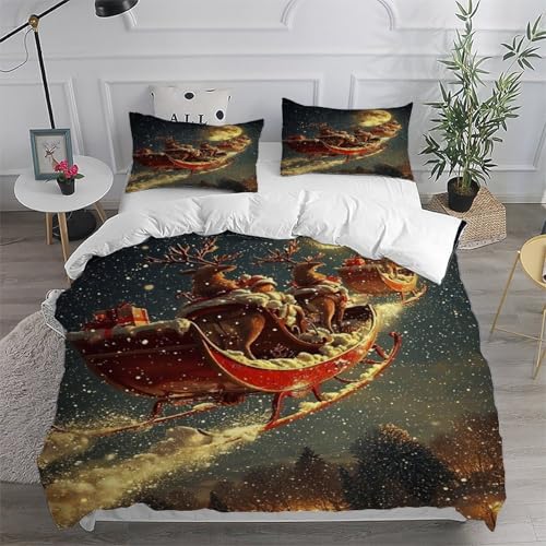 Housse de couette Noël fermeture éclair parure microfibre lune traîneau