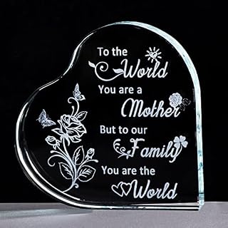 Crystal Heart Birthday Gift for Mum from Daughter Son Love Heart-shaped Glass Keepsake Engraved with Love Quote Mother's Day Presents for Mother Plaque Ornaments