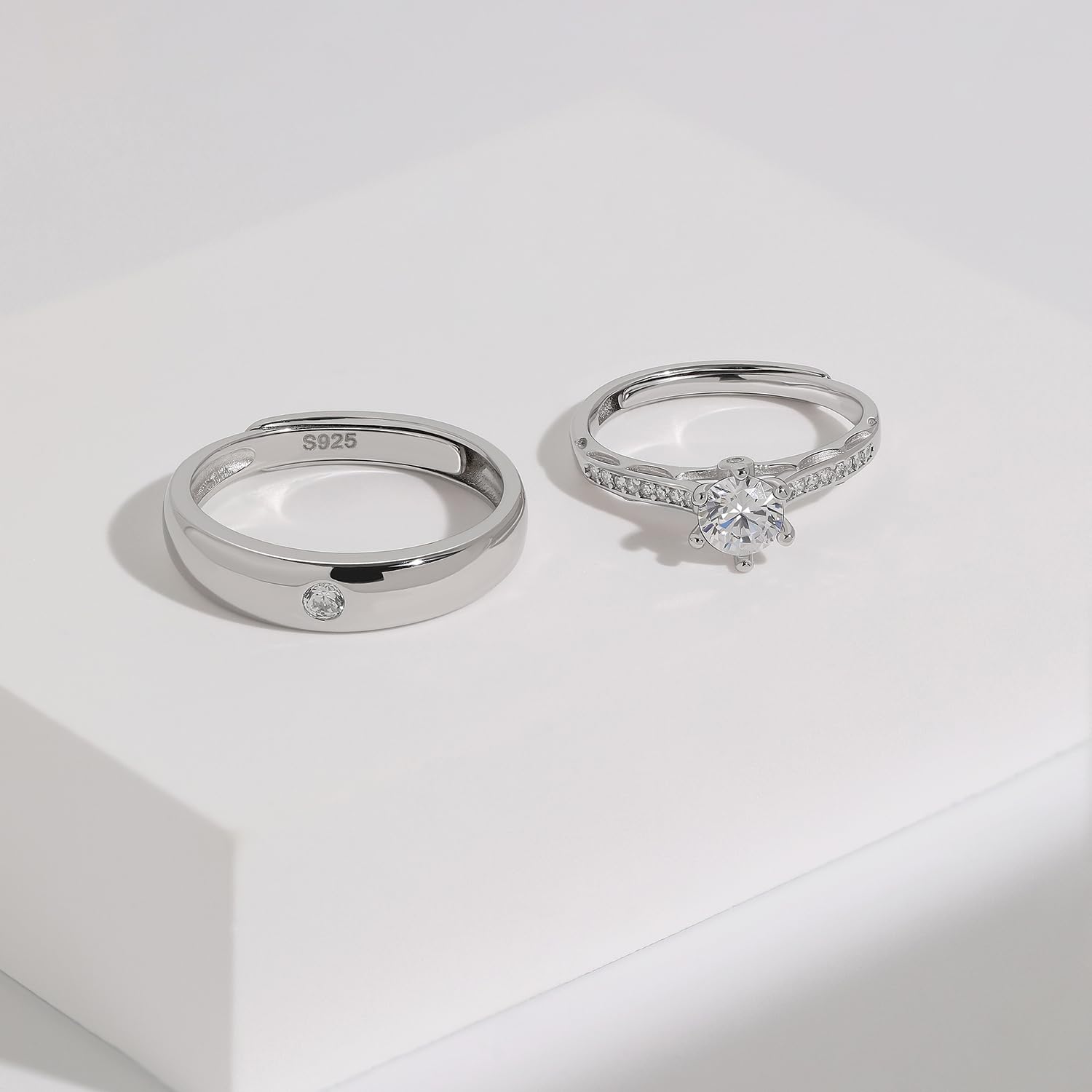 Meissa Alianza Anillos de Pareja Ajustables Plata de Ley 925 Anillo de Compromiso para Él y Ella Regalo San Valentín Cumpleaños Navidad, Hombres 4,5mm