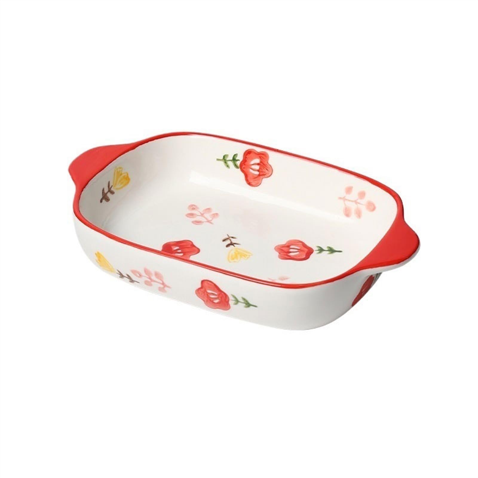 Bandejas de horno para arroz al queso y cenas familiares con molde rectangular de cerámica roja