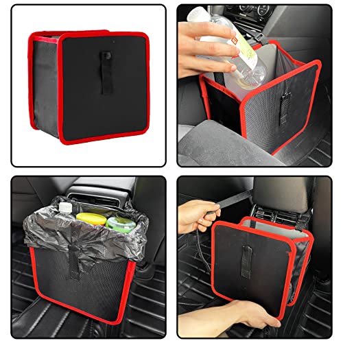Image of beypovk Hanging Car Trash Can, Foldable Portable Car Garbage Bag Organizer, 8.7 inch x 8.7 inch x 5.7 inch Universal Waterproof Oxford Cloth Garbage Bin (Red)
