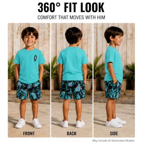 Image of Volcom Baby Boys Swim Set - 2 Piece Short Sleeve Swim Shirt Graphic Tees & Board Shorts - Infant Toddler Little Boys Swimsuit