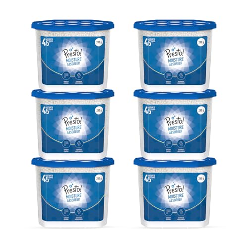 Image of Amazon Brand - Presto! Moisture Absorber | 280g x Pack of 6 | Absorbs Up to 600Ml Each | Eliminates Musty Odour | Effective for 45 Days