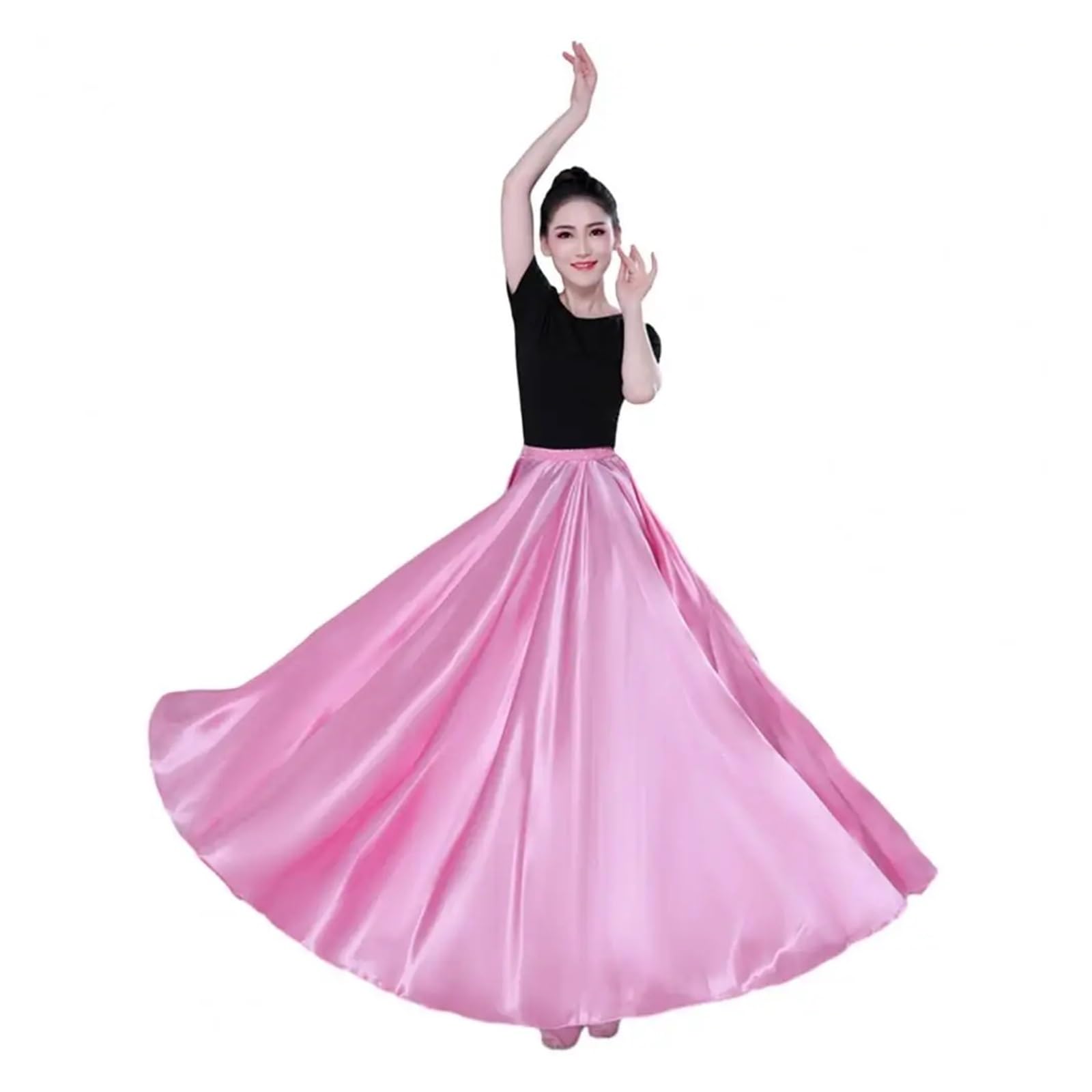 Falda Danza del Vientre Falda de Rendimiento for Mujer, Falda Plisada con Dobladillo súper Grande, Falda de satén for Danza del Vientre, Falda española Larga, Faldas for Baile Swing(Pink)