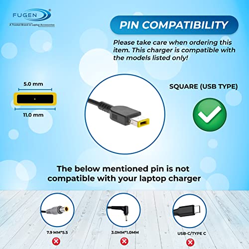 Image of 65W USB Slim Tip Rectangular pin Laptop Adapter /Charger for Lenovo Ideapad g50-30 g50-45 g50-70 g50-80 g50 Thinkpad x250 e480 Yoga 2 s3 13 14 Flex 3 10 11 Carbon - Without Power Cord