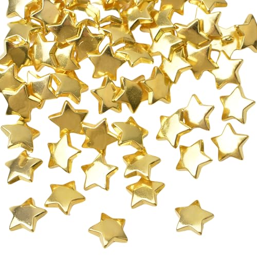 URROMA 100 Pcs Gold Acrylic Star Buttons, Retro Vintage Acrylic Buttons Five-Pointed Star Buttons Sew on Buttons Embellishments for DIY Crafts，15mm
