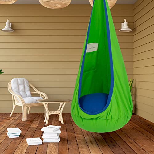 Y- Stop Kids Pod Swing Seat, Hammock Chair Swing With Inflatable Pillow, Sensory Swing For Kids Indoor Outdoor, Max 176 Lbs, Green And Blue #TOP4