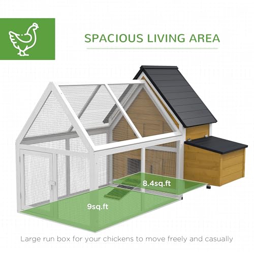 Image of PawHut 65 inch Chicken Coop Wooden with Detachable Run, Outdoor Chicken House Poultry Cage Hen with Nesting Box, Removable Tray, Roosting Bars, Ramp, for Garden Backyard, Natural