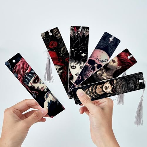 Marque-pages de style punk crâne, lot de 6 accessoires de lecture gothiques