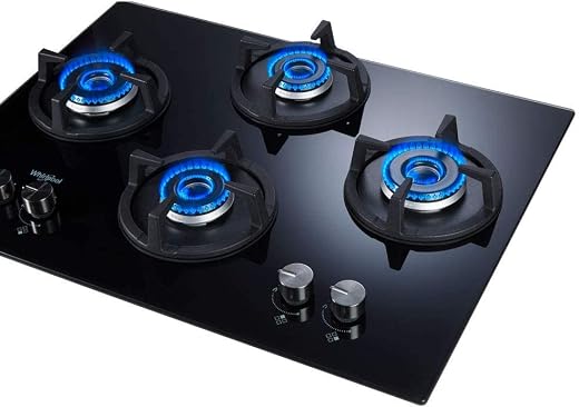 Whirlpool 70cm 4 Burner Auto Ignition Hob | ELITE HYBRID 704 MT EC | 8mm Toughened Glass | SABAF Burners | 10 Year Glass &amp;...