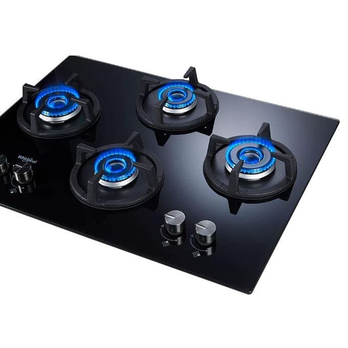 Whirlpool 70cm 4 Burner Auto Ignition Hob | ELITE HYBRID 704 MT EC | 8mm Toughened Glass | SABAF Burners | 10 Year Glass & 5 Year Burner Warranty | Black
