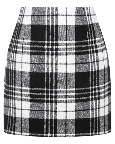 DINGJIUYAN Damen Minirock, kariert, Kunstwolle, Schottenkaro, Bleistiftrock, kurze Röcke, hohe Taille, figurbetonter Rock für Herbst, Winter,...