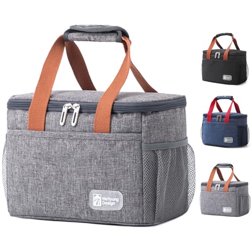Insulated Lunch Bag for Women Men, Reusable Lunch Box Bag, Lunch Box Cooler Bag, Leakproof Thermal Insulation Aluminum Thickened, Lunch Tote Bag for Work, Picnic, School, Travel (Gray)