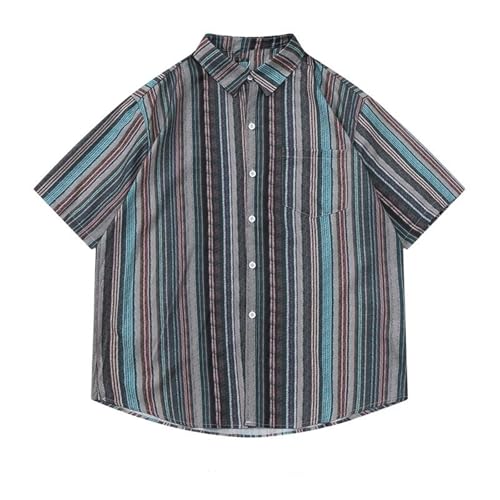 T-Shirt Homme Été Américain Rayé avec Col Décontracté aux Finitions Soignées