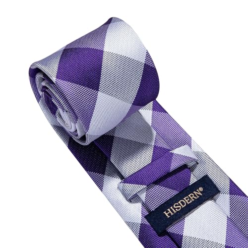 Image of HISDERN Ties for Men Plaid Checkered Tie with Pocket Square Woven Business Formal Necktie Handkerchief Set Wedding Party