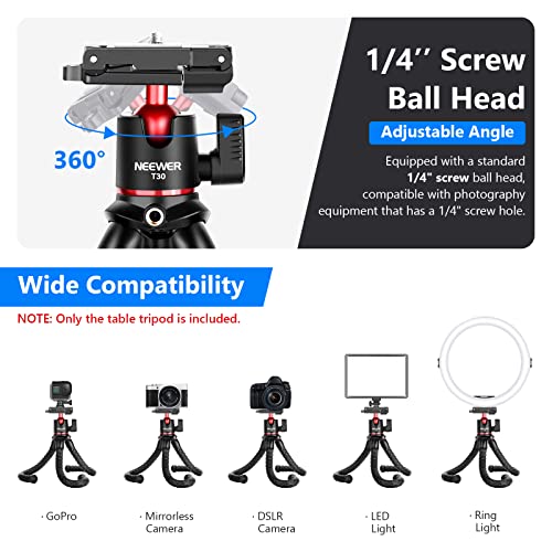 Image of NEEWER TP34 Camera Tripod w Remote, Mini Flexible Vlog Phone Tripod Stand | With Action Camera Mount Adapter, Hidden Phone Holder, Cold Shoe, Compatible with iPhone Hero13 12 11 10 9, Max Load 4.4lb