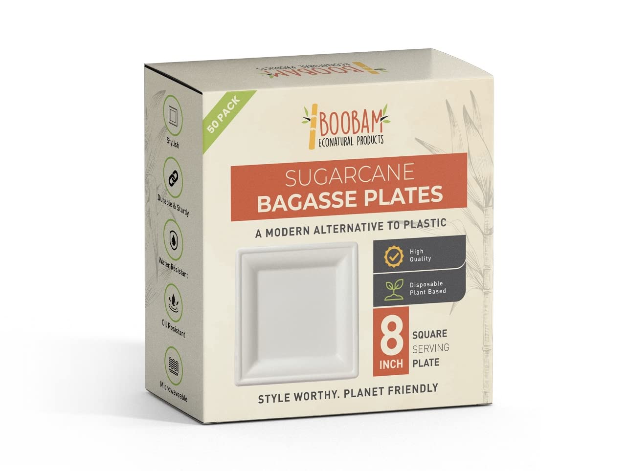 Econatural Disposable Plates - 50 Pack, 8 Inch -1