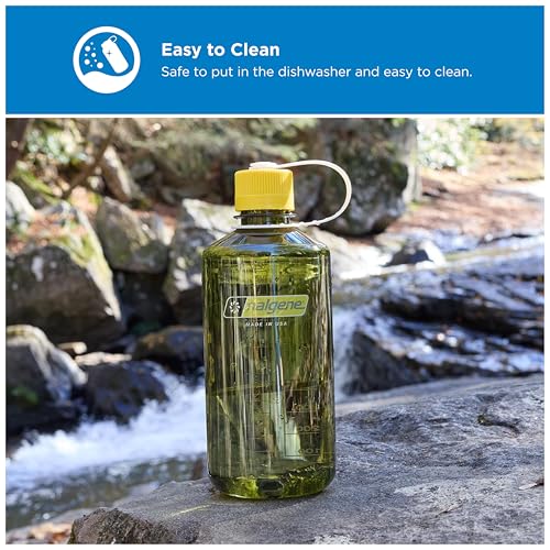 Image of Nalgene 32 oz Narrow Mouth Water Bottle | BPA-Free, Durable & Leak Proof, Lghtweght for Hkng & Gym - Thrll & Moton, Ol Green w /Freesa