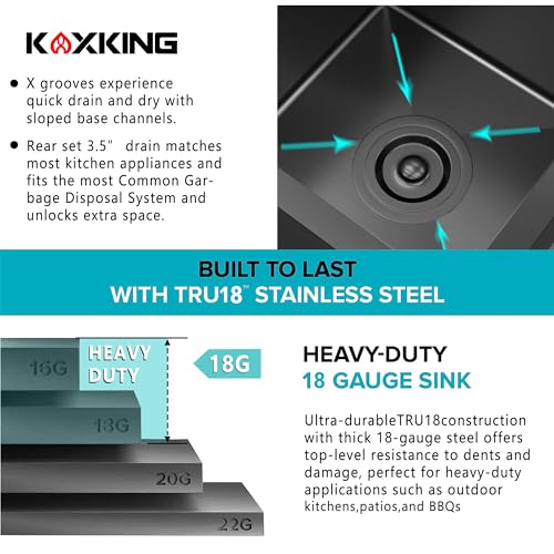 KOXKING 13x15x9 Inch Black Bar Sink Drop In - 18 Gauge Stainless Steel Small Kitchen Sink for RV, Wet Bar, Food Truck & Tiny Home, Nano PVD Gunmetal Matte Black Single Bowl with Strainer by KOXKING - Image 4