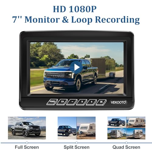 Image of VEKOOTO RV Backup Camera Wireless Recording 2 Cameras BSD System, Pre-Wired for Furrion System Night Vision 4 Channels HD 1080P 7'' Touch Key BSD Monitor Rear View Camera for Trailer /Trucks WF82