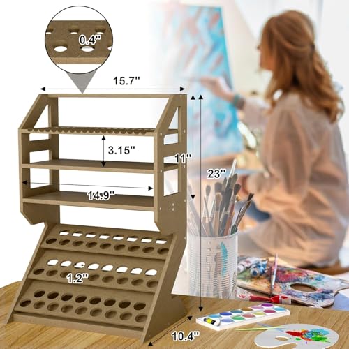 Image of uyoyous Wooden Paint Rack for Model Paints, Paint Rack Stand Painting Holder Organiser, Storage for Miniature Paints Set Art Tools