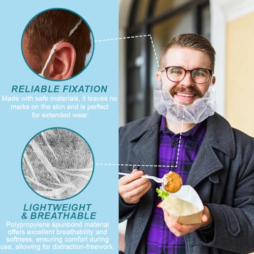 ROKZELT 100x Bartnetz, Einweg Bartbinde Weiß, Barthaube mit elastischem Gummizug, Bart Netz, Bartschutz, Bartschutz Maske lebensmitteltauglich, Bartschutz Hygiene, Beard Mask