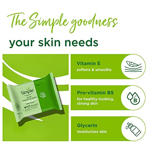 Simple Kind To Skin Cleansing Facial Wipes 25 Wipes | Instantly Removes Waterproof Mascara, Make-Up & Dirt | Super Soft Face Wipes with Gentle Cleansers & Multivitamins - Image 5