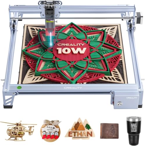Creality S1 Máquina de grabado láser 10W, cortadora láser de 10W de efecto, control de un botón, con giroscopio seguro, trípode de goma antideslizante, corte preciso, grabado rápido para madera y