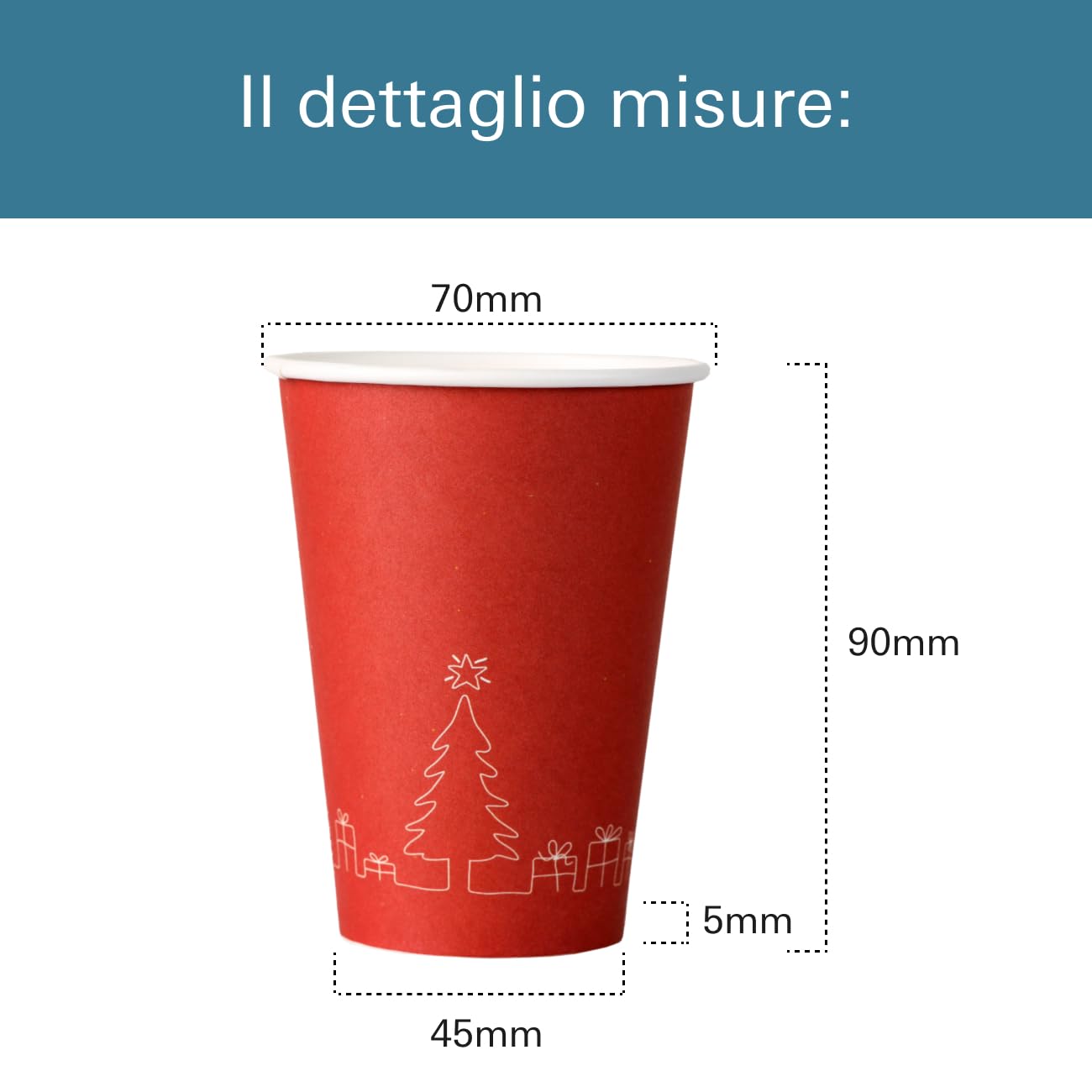 Mecup Gobelets en papier de Noël, gobelets jetables biodégradables, 800 pièces, tasse de café de Noël 200 ml, usage unique, pour boissons chaudes et froides, motif de Noël. Motif: Rouge