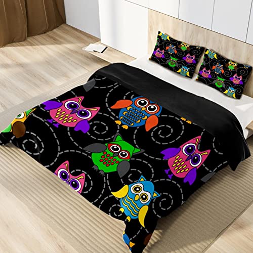 Duvet Covers Set King Cartoon Owls And Curls - Soft And Breathable Microfiber Comforter Bedding Set With Zipper Closure For Kids Women Men, 1 Duvet Cover 2 Pillowcase #TOP1