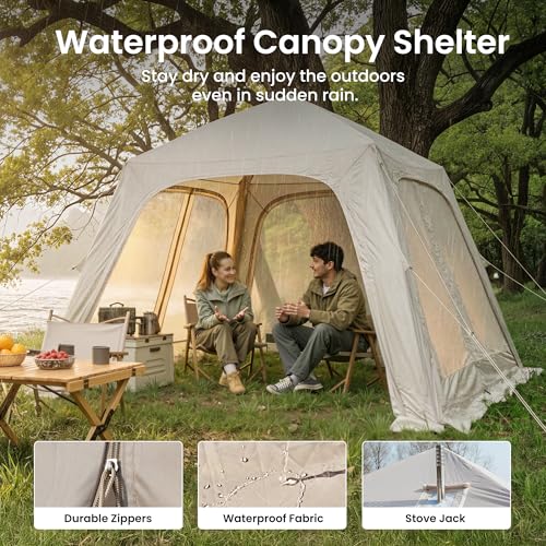 Image of ABORON Inflatable Camping Tent, 4 /6 /8 /10 /12 Person Easy Setup Blow Up Tent with Hand Pump, PU3000mm Waterproof 4 Season Glamping Tent for Outdoor Camping