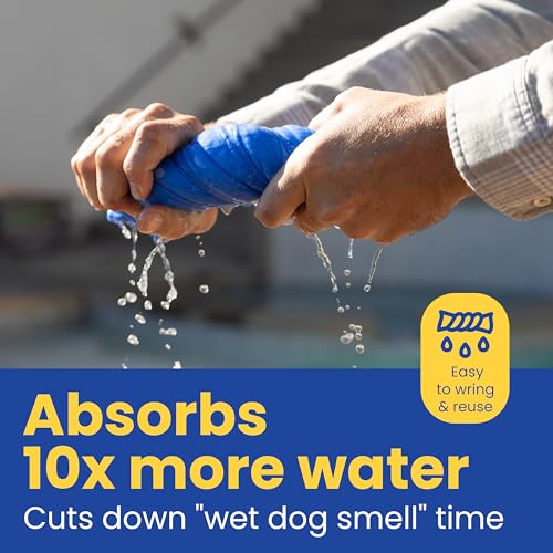 Image of rubyloo Shammy Dog Towels for Drying Dogs Large - 34 inch x 26 inch Ultra Absorbent Technology Dries Dogs 2X Faster - Easy to Wring Out & Reuse - Compact for Bath, Swim, Rain, Travel, Cooling - 1 Pack