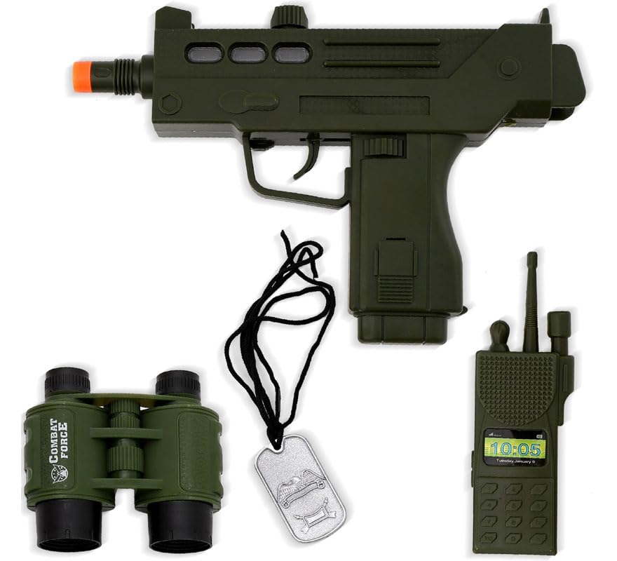 ZZ DISFRAZZES | Kit de Soldado: Fusil, Chapa, Prismáticos y Walkie de plástico (Talla Única)