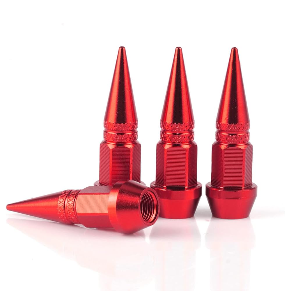 SLRONGPOWLR 45mm Spiked Aluminum Stem Valve Caps,4PCS Dustproof Tire Wheel Stem Caps for Cars,SUVs,Trucks Bicycles and Motorcycles(Red)