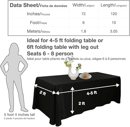 Miniatura 7 de Manteles negros extra grandes. Mesas rectangulares de 8 pies con capacidad para 8 a 10 personas, ideales para eventos como banquetes, bodas y