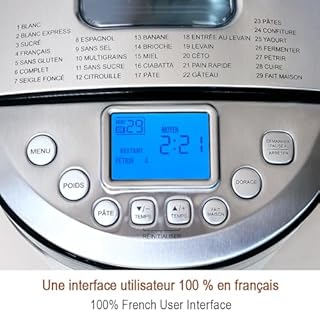KITCHENARM 29 en 1 Machine à pain intelligente avec interface utilisateur et documentation 100% en français - 900 G Machine à pain en acier inoxydable avec réglages sans gluten et pain complet