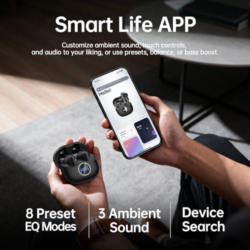 xinwld Adaptive Hybrid Active Noise Canceling 2026 Wireless Earbuds, 6 Mics ENC Clear Call Ear Buds, Hi-Res Audio Deep Bass Bluetooth 5.4 Headphones, 40H, LED, for Sports Running Gym Workout, Black by xinwld - Used condition - Image 8