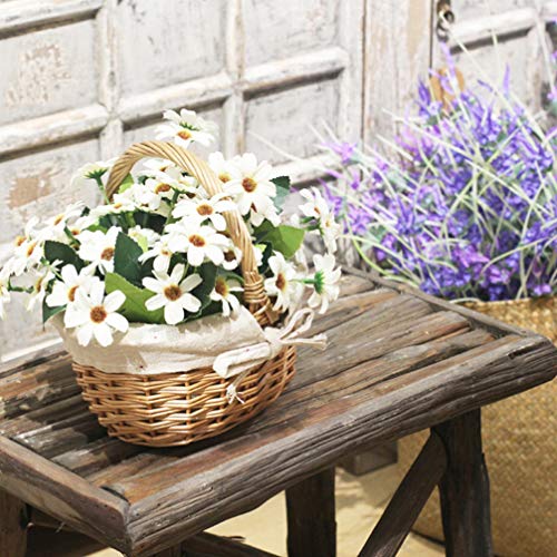 Cesto de piquenique de vime com alça de flor de tecido e salgueiro decorativo para cerimônia de casa