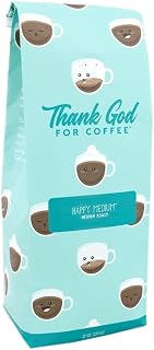 Thank God For Coffee Happy Medium Ground Coffee 12oz, Medium Roast, Single Origin Honduran Arabica, Smooth Balanced Everyday Brew
