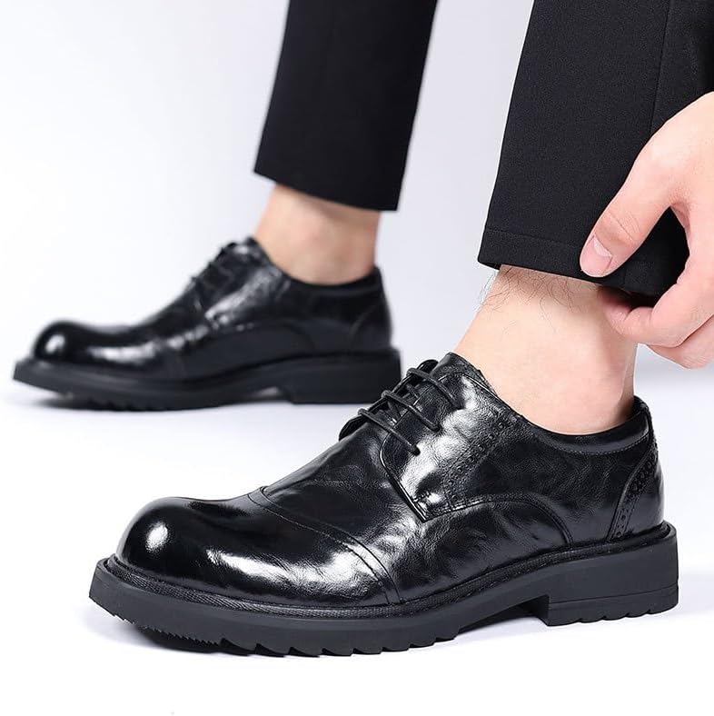 Men's Leather Formal Oxfords Classic Lace-up Comfortable Pointed Toe Dress Shoe Weddingfor Business Derby Shoes