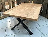 Couchtisch Couchtisch Baumkante Wildeiche Massiv geölt 110x70cm Metall X-Gestell schwarz