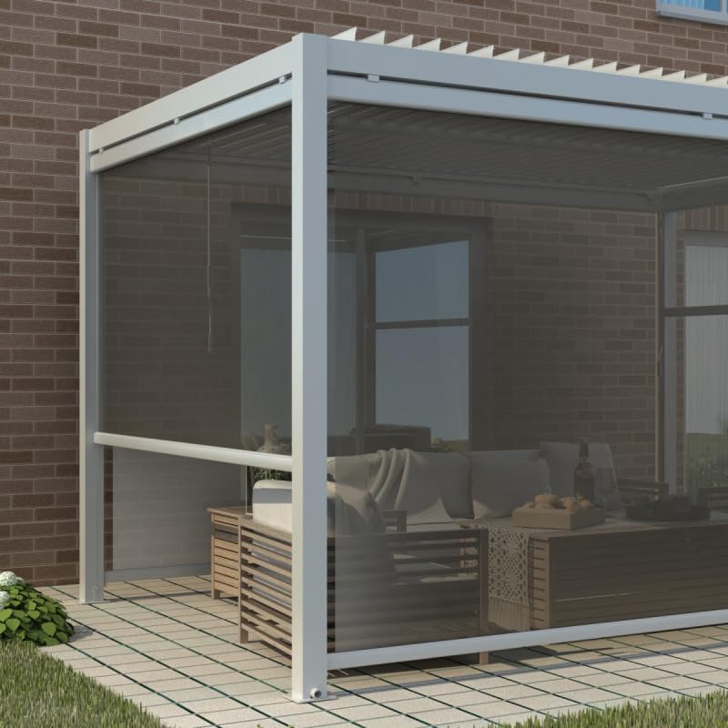 Store Latéral Rétractable en Aluminium, PVC et Polyester Gris Clair 270x218 cm pour Pergola Bioclimatique, 14 kg