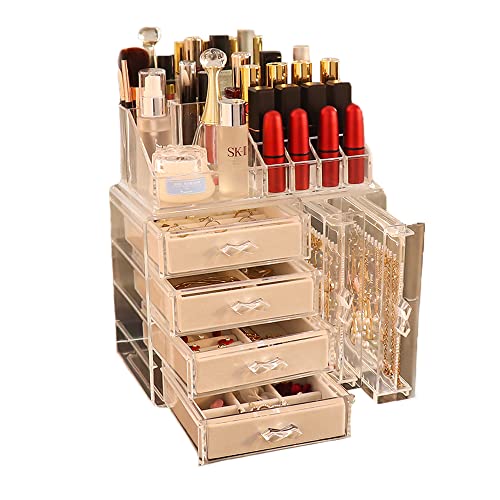 Kit organizador Expositor De Brincos Colares Joias com 4 gavetas + Porta Maquiagem de acrilico